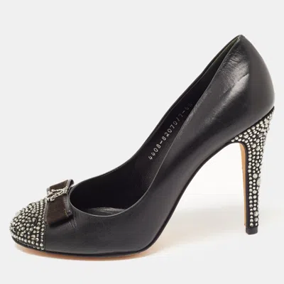 Pre-owned Gina Black Leather Embellished Pumps Size 39.5