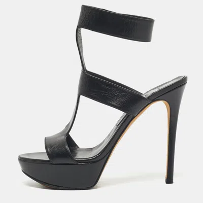 Gina Black Leather Platform Ankle Strap Sandals