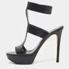 Gina Black Leather Platform Ankle Strap Sandals In Black