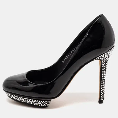 Gina Black Patent Leather Crystal Embellished Heel Platform Pumps