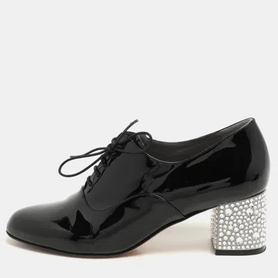 Pre-owned Gina Black Patent Leather Crystal Embellished Oxford Pumps Size 38