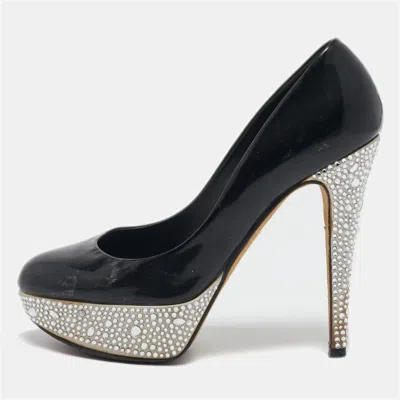 Gina Black Patent Leather Crystal Embellished Platform Pumps In Multi