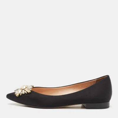 Pre-owned Gina Black Satin Crystal Embellished Ballet Flats Size 38