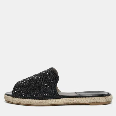 Gina Black Satin Crystal Embellished Espadrille Flats