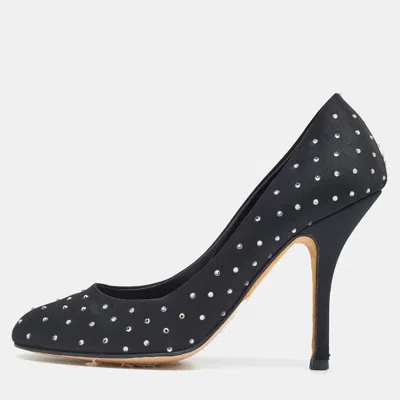 Gina Black Satin Crystal Embellished Pumps