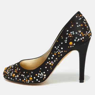 Pre-owned Gina Black Satin Crystal Embellished Pumps Size 36.5