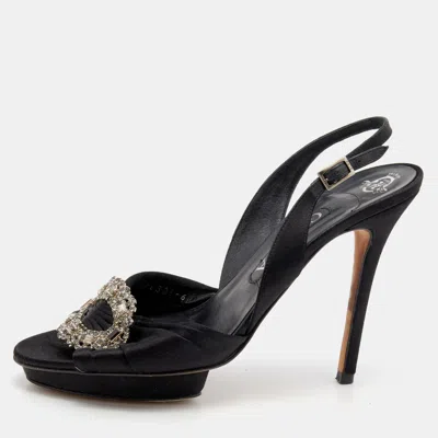 Gina Black Satin Crystal Embellished Slingback Sandals