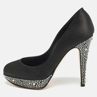 Gina Black Satin Crystals Platform Pumps