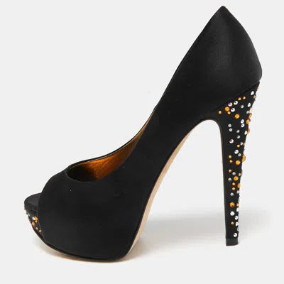 Gina Black Satin Jenna Crystal Embellished Platform Pumps