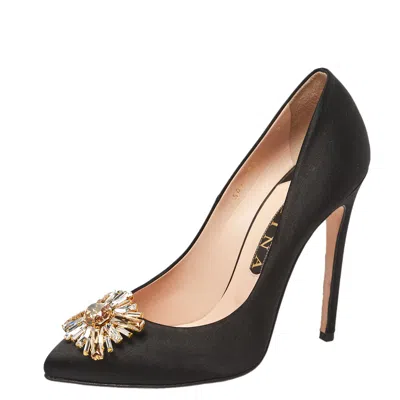Gina Black Satin Swarovski Crystal Embellished Pumps