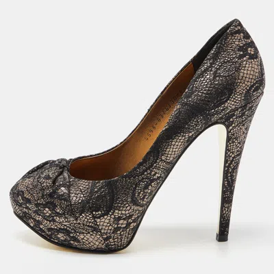 Gina Black/gold Lace And Leather Platform Pumps