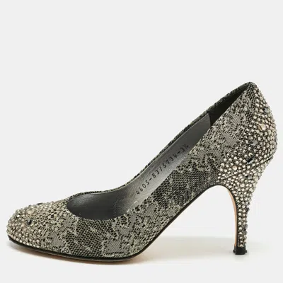 Gina Black/gold Lace Crystals Embellished Pumps In Gray
