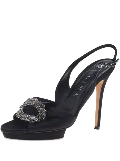 Pre-owned Gina Brooch-embellished Sandals In Black