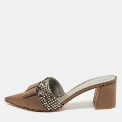 Gina Brown Satin Crystal Embellished Chachki Block Heel Mules