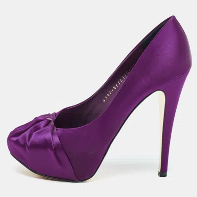 Pre-owned Gina Clair Hoodie Size 38.5 Purple Satin Platform Pumps