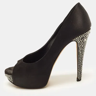 Pre-owned Gina Clair Hoodie Size 39 Black Satin Platform Pumps