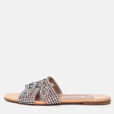 Gina Coral Leather Crystal Embellished Flat Sandals In Pink