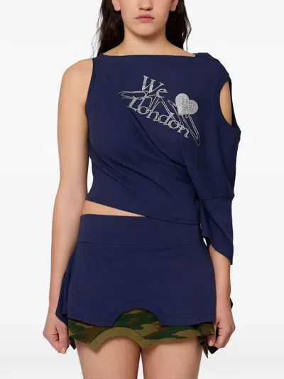 Gina Corrieri Asymmetric Embroidery Top In Blue