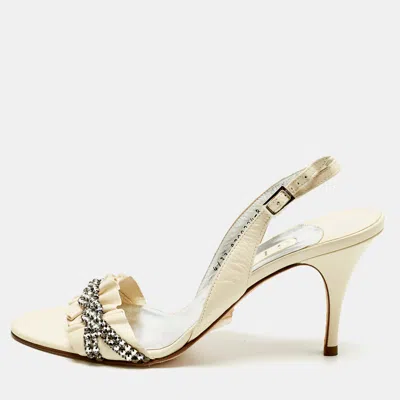 Gina Cream Leather Crystal Embellish Slingback Sandals In White