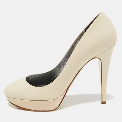 Pre-owned Gina Cream Leather Platform Pumps Size 39