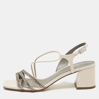 Pre-owned Gina Cream Patent Leather Chadwick Slingback Sandals Size 36