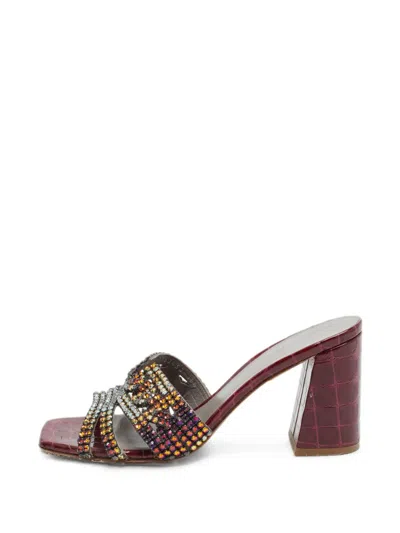 Pre-owned Gina Croc-embossed Sandals In Purple