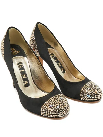 Pre-owned Gina Crystal-embellished Heeled Pumps In Black