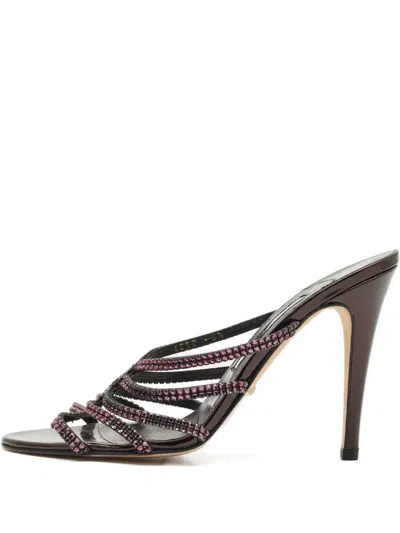 Pre-owned Gina Crystal Embellished Leather Sandals In Brown