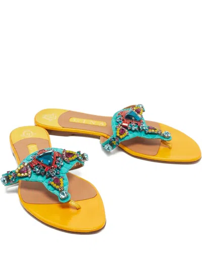 Pre-owned Gina Crystal-embellished Sandals In Yellow