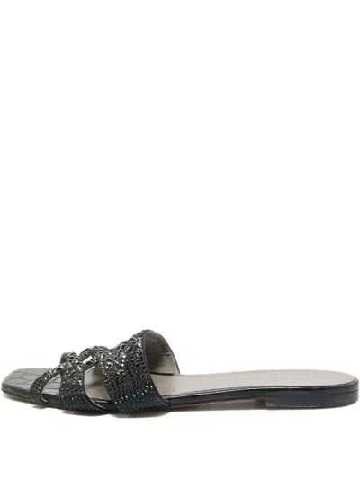 Pre-owned Gina Crystal Embellishment Sandals In Black