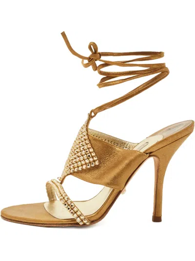 Pre-owned Gina Crystal-embellishment Sandals In Gold