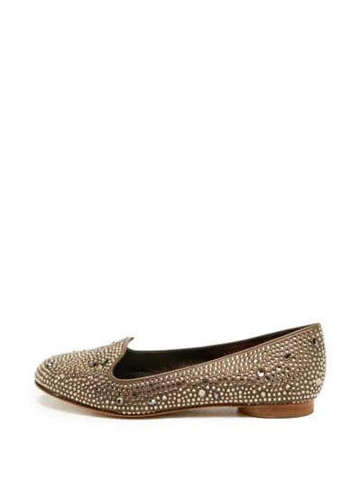 Pre-owned Gina Crystal-embellished Ballet Flats In Brown