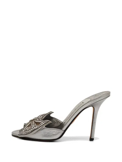 Pre-owned Gina Crystal-embellished Bow Sandals In Silver