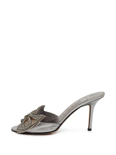 Pre-owned Gina Crystal-embellished Bow Sandals In Silver