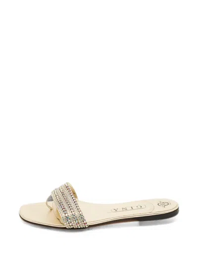 Pre-owned Gina Crystal-embellished Flat Sandals In Gold