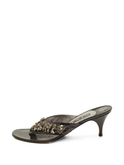 Pre-owned Gina Crystal-embellished Heeled Sandals In Black