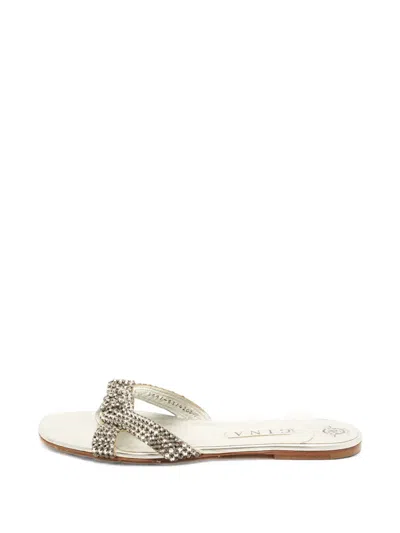 Pre-owned Gina Crystal-embellished Leather Sandals In 银色