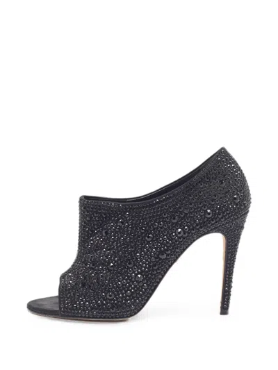 Pre-owned Gina Crystal-embellished Open-toe Sandals In Black