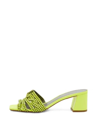 Pre-owned Gina Crystal-embellished Patent Leather Heeled Sandals In Green