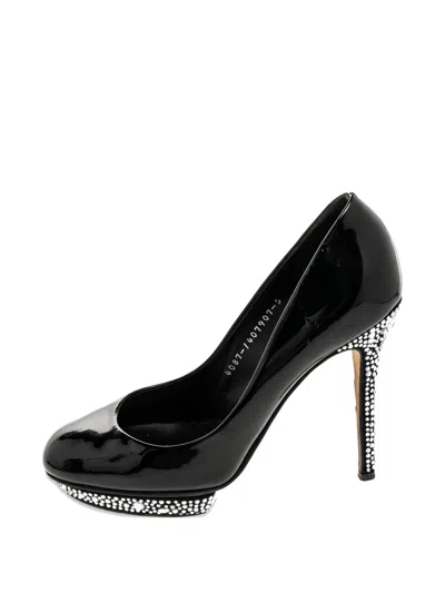 Pre-owned Gina Crystal-embellished Patent Leather Pumps In Black