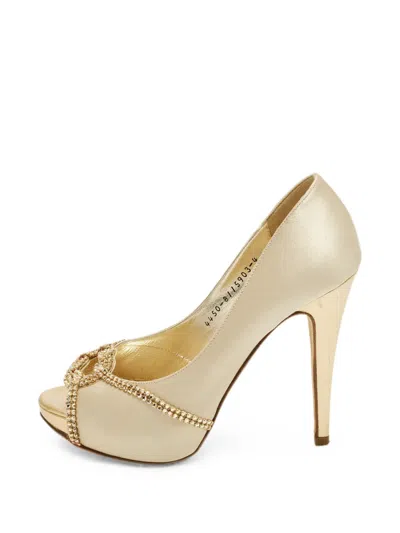 Pre-owned Gina Crystal-embellished Platform Pumps In Neutral
