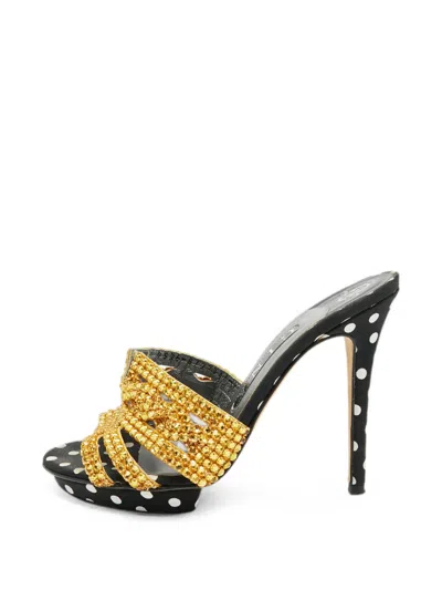 Pre-owned Gina Crystal-embellished Polka-dot Sandals In Black