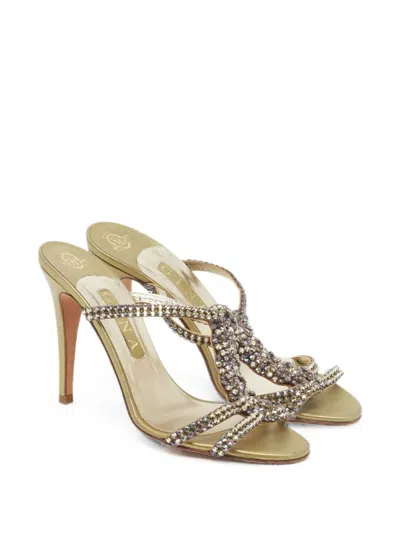 Pre-owned Gina Crystal-embellished Sandals In Gold