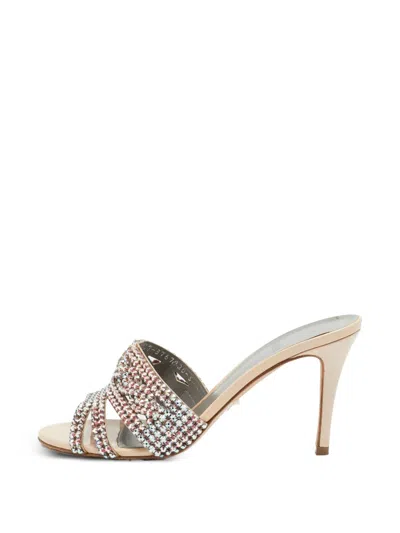 Pre-owned Gina Crystal-embellished Sandals In Neutrals