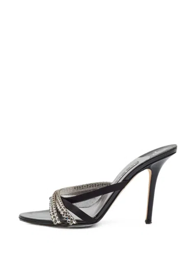 Pre-owned Gina Crystal-embellished Satin Sandals In Black