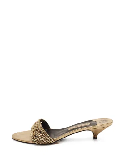 Pre-owned Gina Crystal-embellished Slide Sandals In Gold