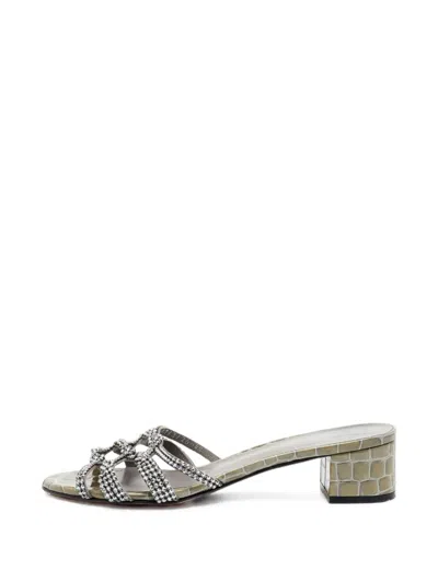 Pre-owned Gina Crystal-embellished Slide Sandals In Green