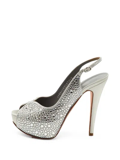Pre-owned Gina Crystal-embellished Slingback Pumps In Silver