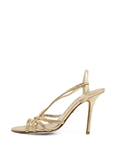 Pre-owned Gina Crystal-embellished Slingback Sandals In Gold