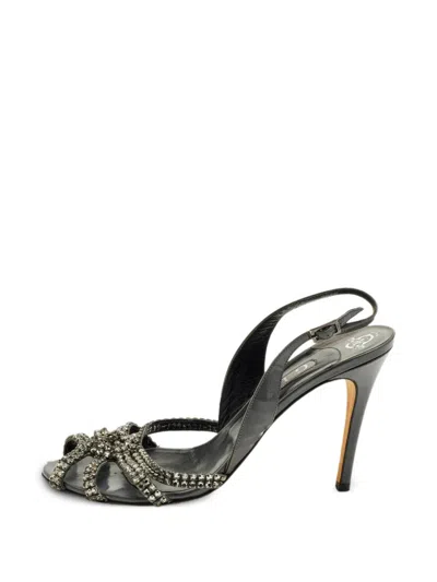 Pre-owned Gina Crystal-embellished Slingback Sandals In Gray